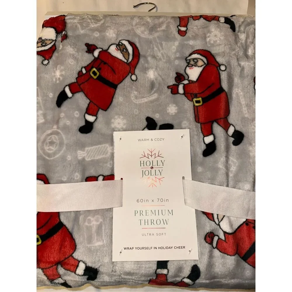Christmas Santa Plush Sherpa Throw Blanket Oversized 60 x 70 Holidays